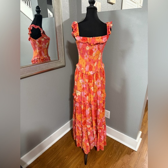 Able The Label x Anthropologie Off Shoulder Floral Tiered Maxi Dress Size Small - Picture 5 of 8